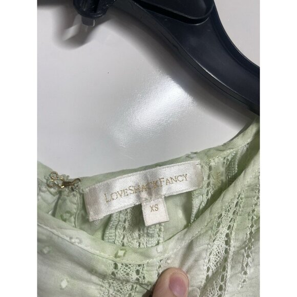 LoveShackFancy Natasha Light Green Lace Embroidered Ruffle Mini Dress Xs - Picture 6 of 8